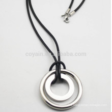 Cheap Silver Plated Stainless Steel Circle Pendants With Pu Leather Cord